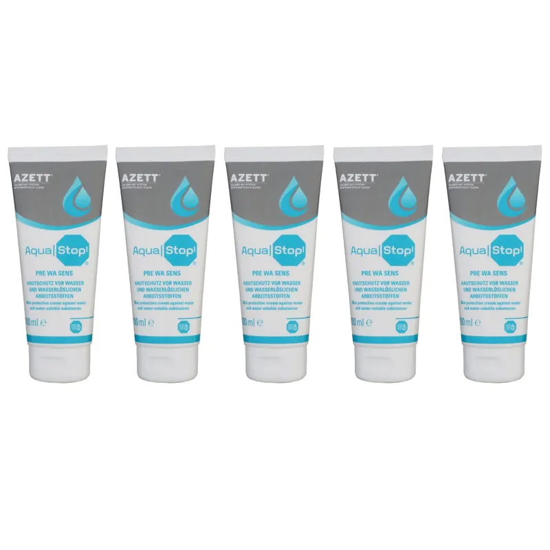 Azett Aqua Stop Pre Wa Sens Creme 5 x 100 ml Hautschutzcreme für Arbeitsstoffen Garantierte Lieferung