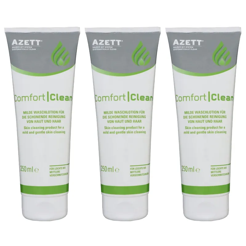 Azett Comfort Clean 3 x 250 ml Milde Waschlotion für Haut und Haar Set Begrenztes Angebot