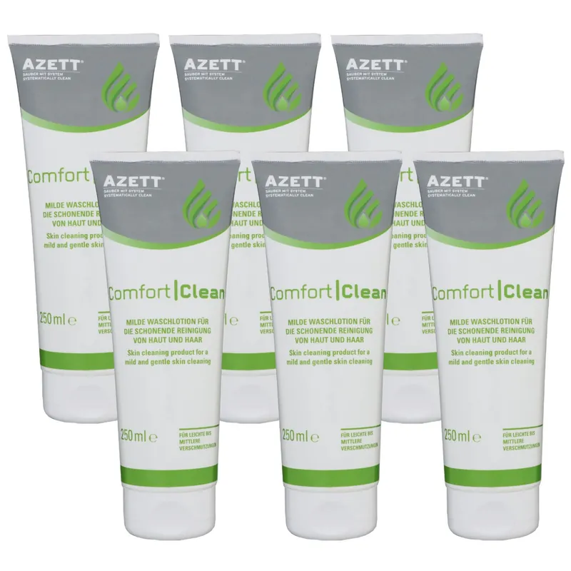 Preiswert Azett Comfort Clean 6 x 250 ml Milde Waschlotion für Haut und Haar Set