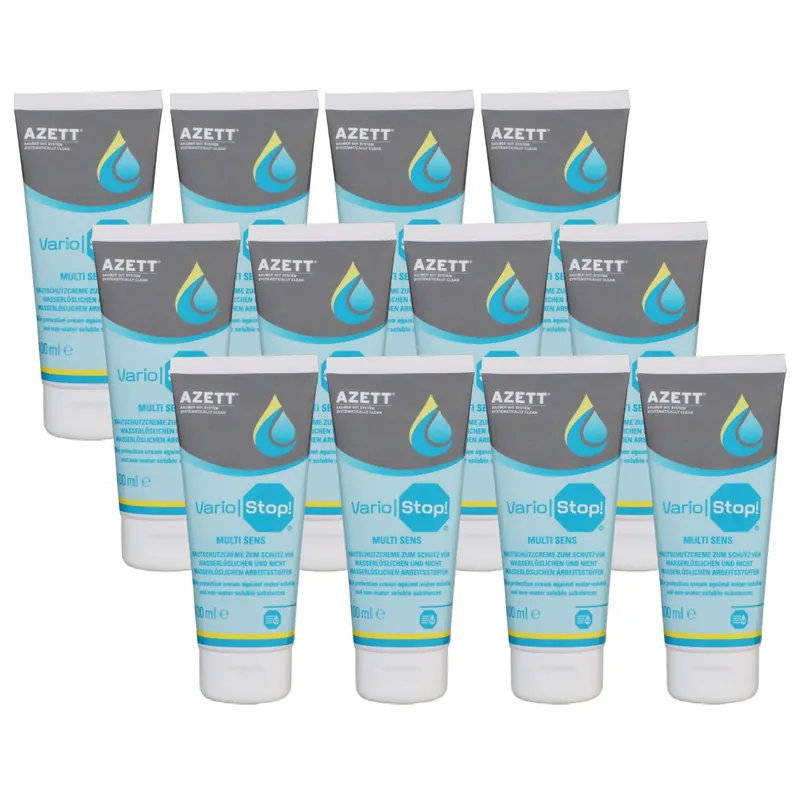 Versand Am Gleichen Tag Azett Vario Stop Multi Sens Creme 12 x 100 ml Hautschutzcreme für Arbeitsstoffe