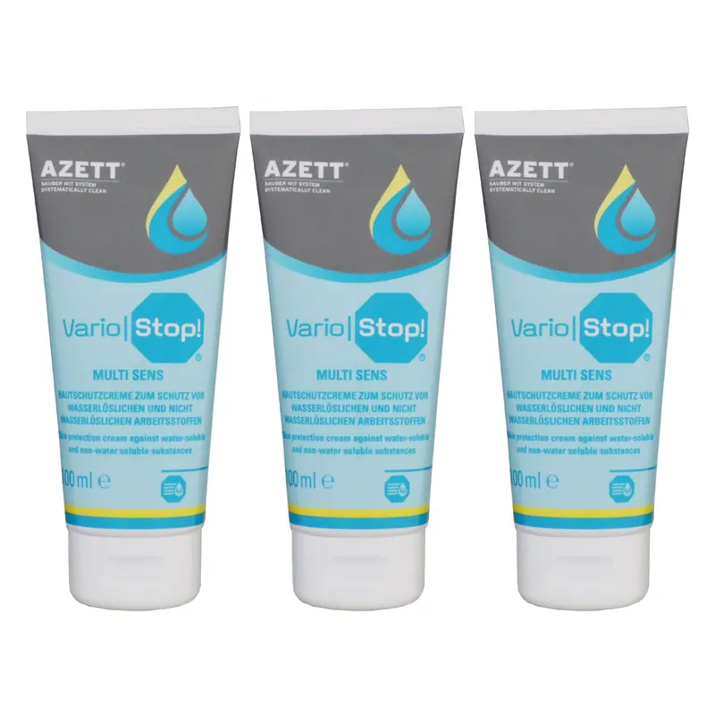 Knallerangebot Azett Vario Stop Multi Sens Creme 3 x 100 ml Hautschutzcreme für Arbeitsstoffe
