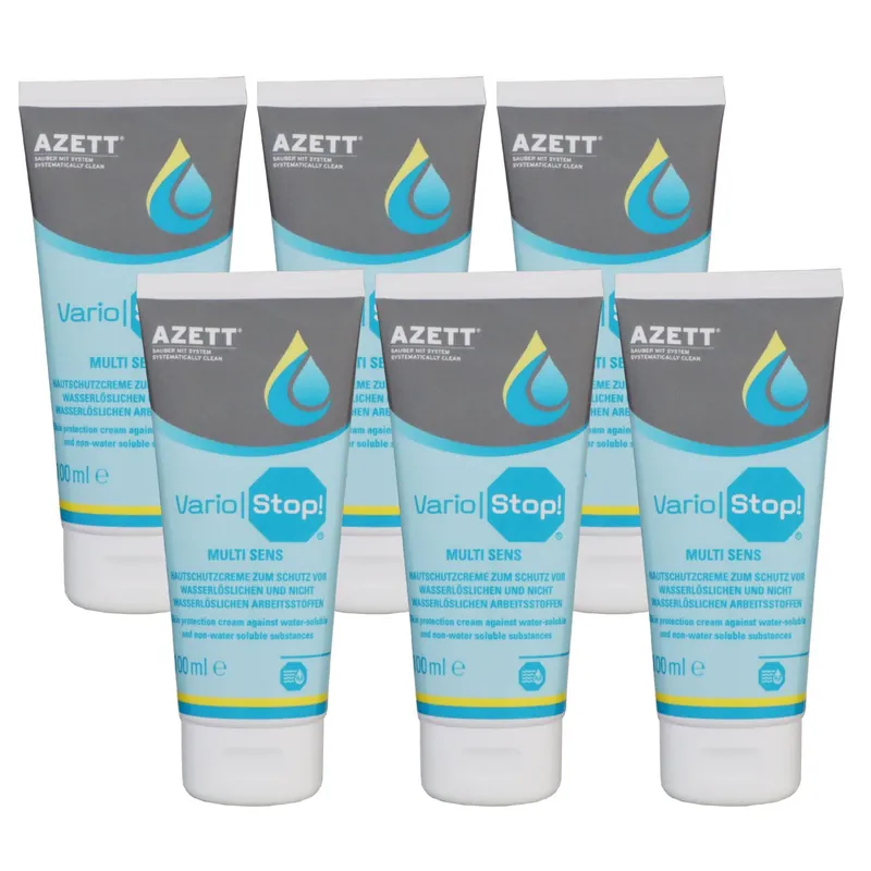 Azett Vario Stop Multi Sens Creme 6 x 100 ml Hautschutzcreme für Arbeitsstoffe Beliebt