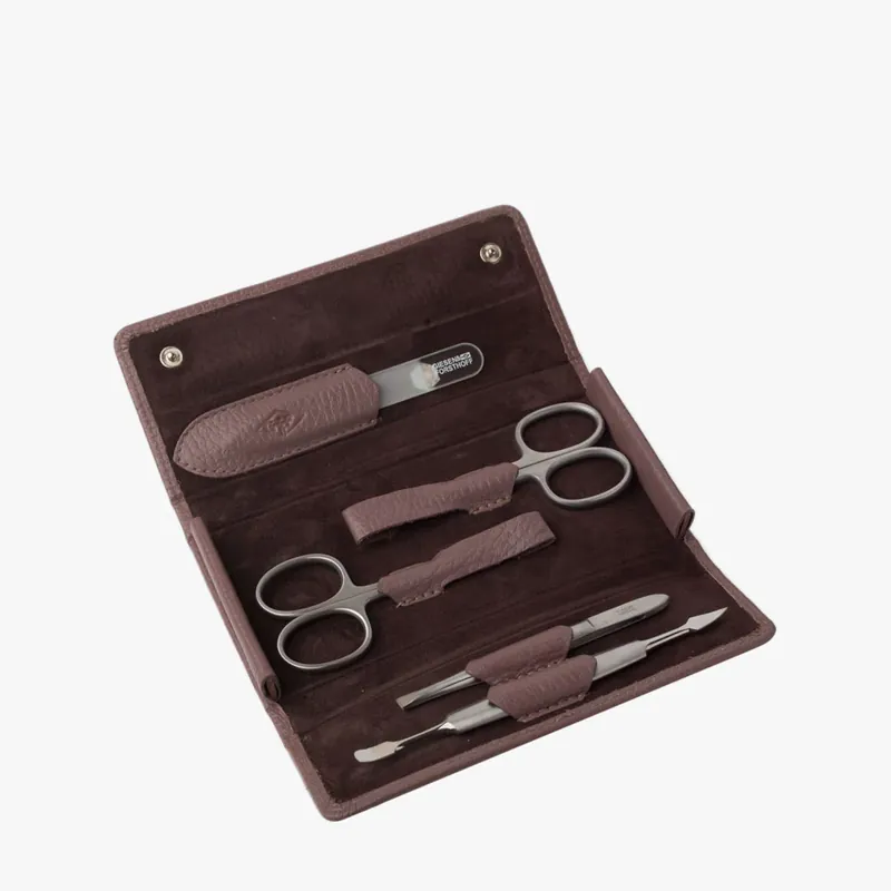 Direktkauf Maniküre-Set 5-teilig, genarbtes Rindleder aus pudrigem Mauve
