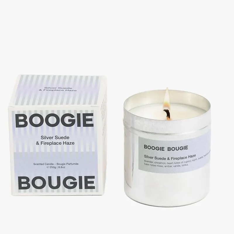 Silver Suede & Fireplace Haze – Limited Soy Candle Letzte Chance