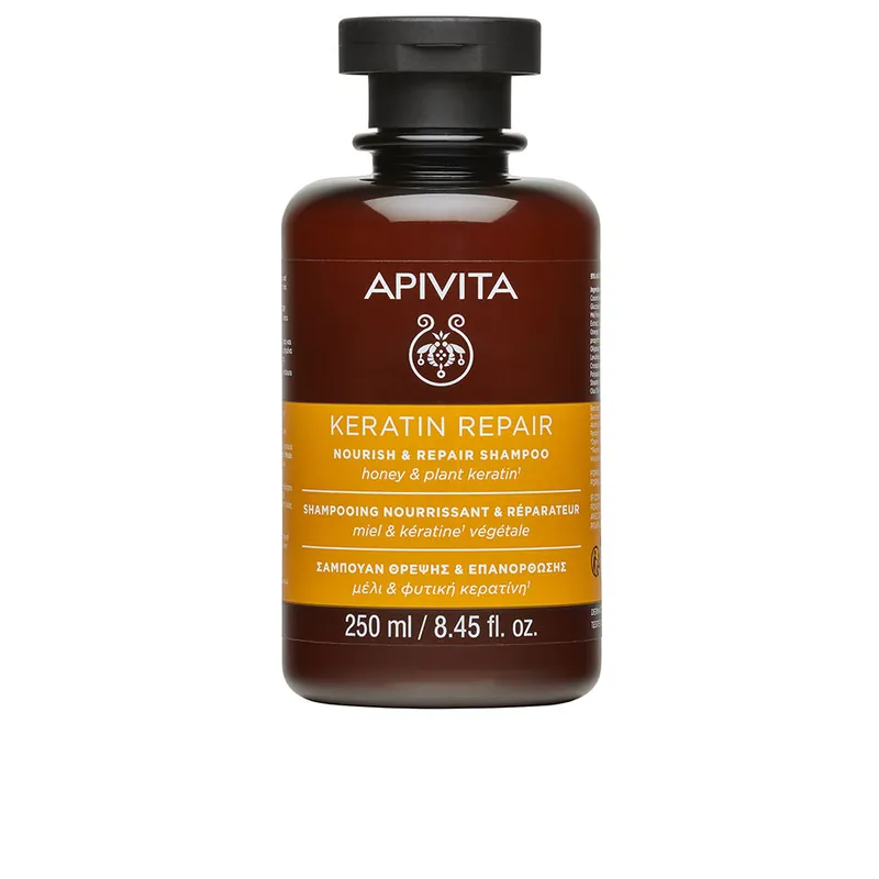 Neue Kollektion Apivita KERATIN REPAIR NÄHRENDES UND REPARATURSHAMPOO für trockenes und strapaziertes Haar