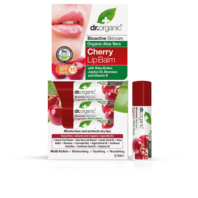 Schneller Versand Dr. Organic ALOE VERA UND KIRSCHE Lippenbalsam LSF15