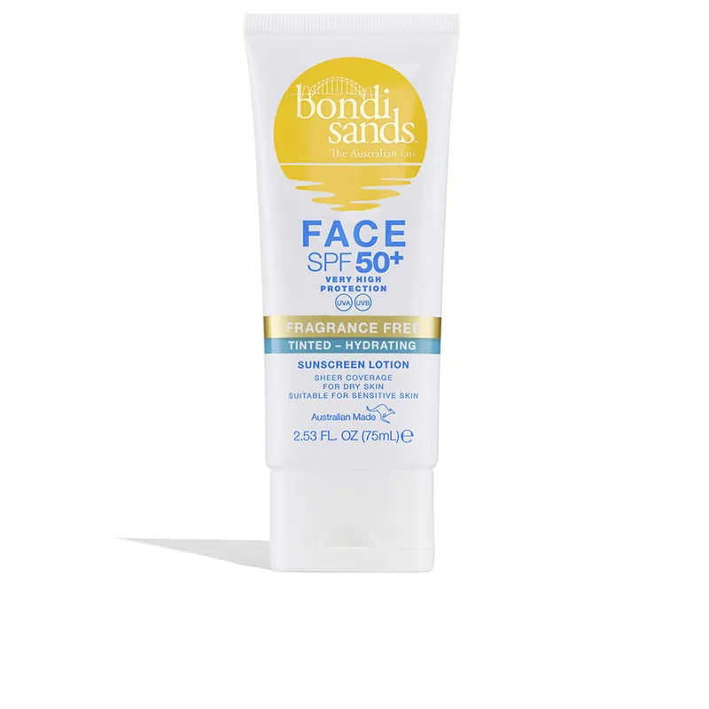 Markenware Bondi Sands FACE Feuchtigkeitsspendende Gesichtslotion mit Lichtschutzfaktor 50+ und Farbe